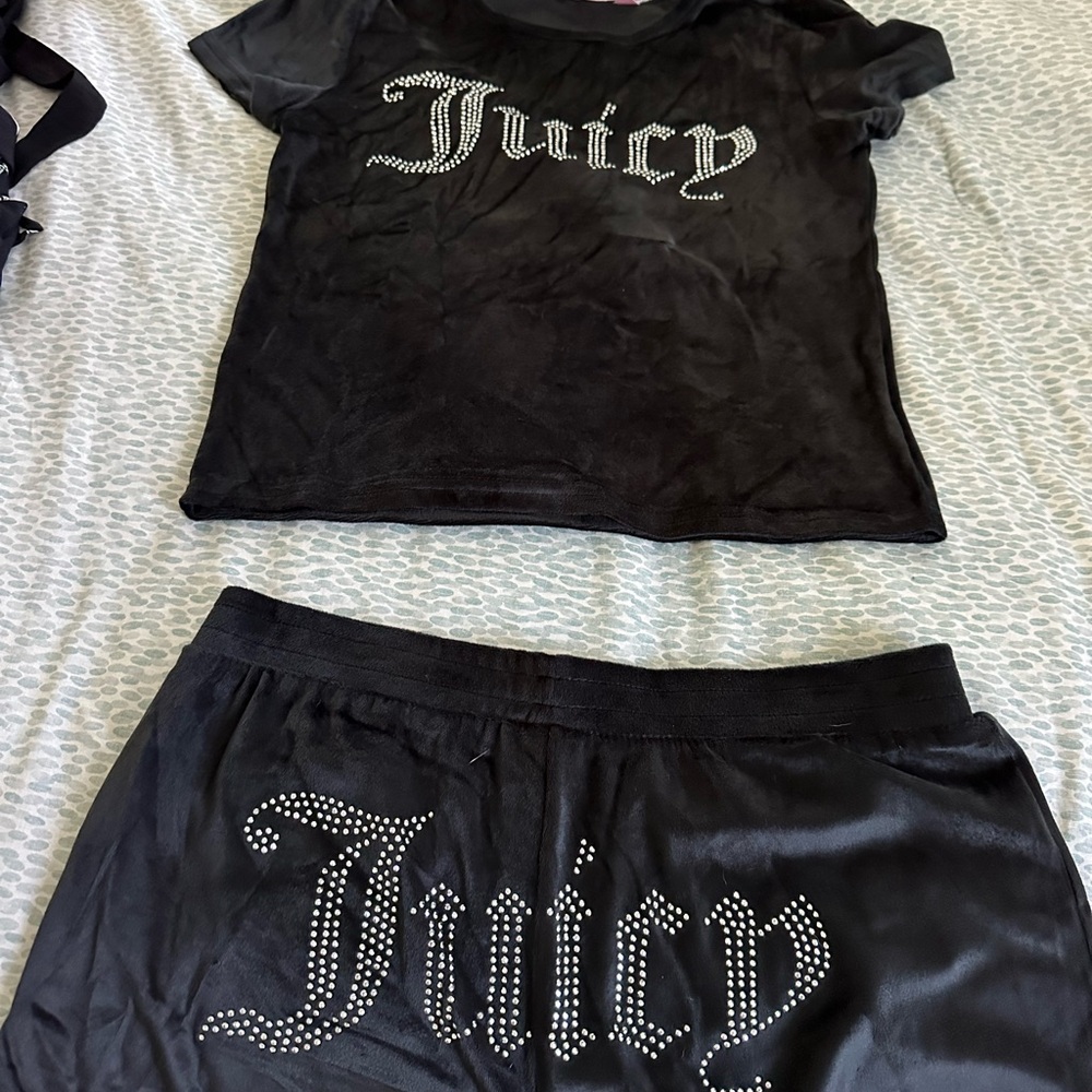 Juicy Couture Black Rhinestone Top and Skirt Set